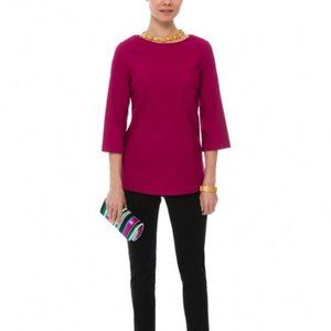 Estelle and Finn Stretch Tunic Top 8 Magenta Pink Boat Neck 3/4 Slv Blouse Shirt